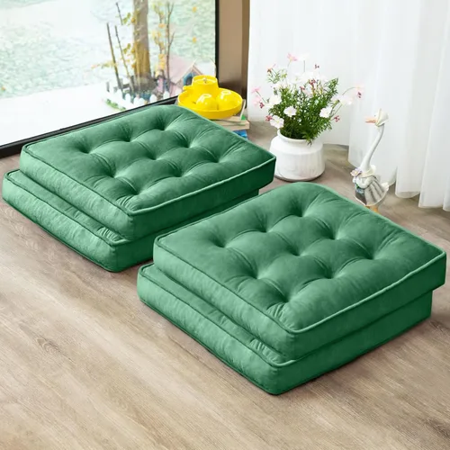 Miniatura 17 de 1 MIDDLE ONE Juego de 2 cojines de piso, cojín de meditación de espuma con memoria, cojines de piso para adultos sentados, cojines de asiento Azul