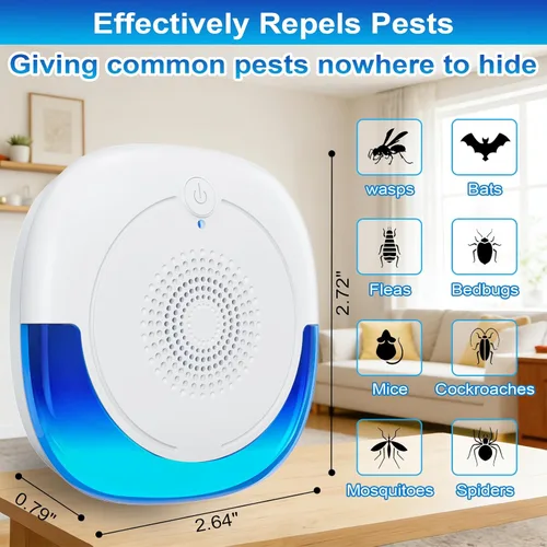 Miniatura 5 de Paquete de 6 repelentes ultrasónicos de plagas, repelente de mosquitos para interiores, repelente de cucarachas para interiores, para ratones, Azul