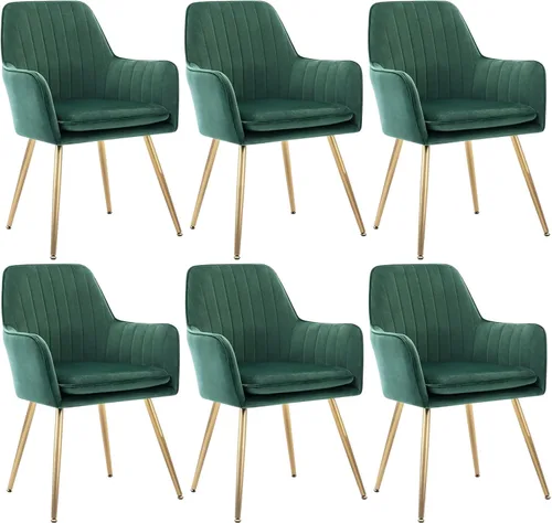 Miniatura 12 de Gold Thumb Juego de 2 sillas de comedor de terciopelo con respaldo medio, sillón moderno de ocio con patas chapadas en oro, silla tapizada para sala
