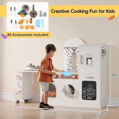 Miniatura 6 de Estación de trabajo de juego de cocina de madera con diseño giratorio de 180°, juego de cocina para niños con luces y sonidos interactivos, juego