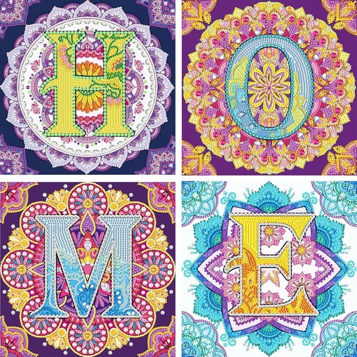 Miniatura 10 de antor Paquete de 4 pinturas de diamantes de imitación de cristal con forma especial, arte de diamantes de mandala, kits de pintura de diamantes