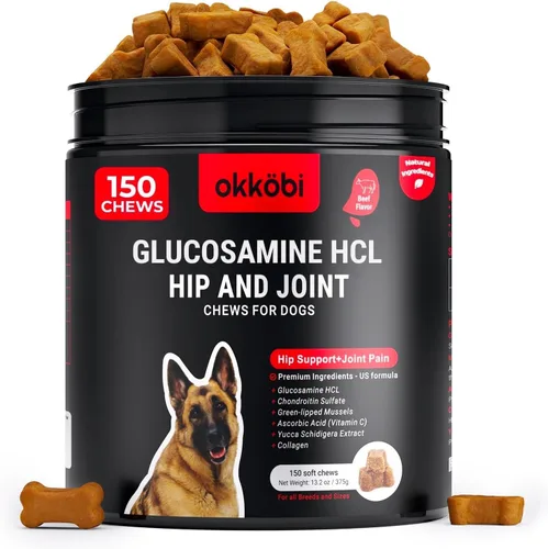 Miniatura 8 de Glucosamina HCL y suplemento de cadera y articulaciones para perros – 150 piezas – Masticables de cadera y articulaciones para perros – Fórmula