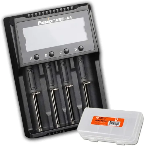 FENIX are-Cargador de batería inteligente multifuncional A4 para baterías recargables populares (18650, 21700, 16340) con organizador de baterías