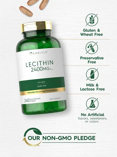 Miniatura 4 de Carlyle Suplemento de lecitina 2400 mg 240 cápsulas de gel suave con fosfolípido natural Sin OMG, sin gluten