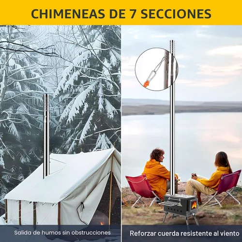 Miniatura 4 de Estufa de Tienda de Leña Negra, Chimenea de Acero Inoxidable de 7 Secciones, Estufa de Tienda Caliente Portátil para Acampar, Caza, Pesca en Hielo