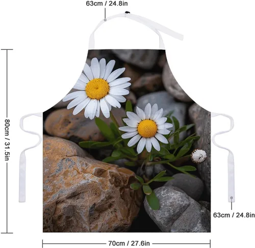 Miniatura 2 de Personalized Daisies And Rocks Adult Apron, Kitchen Cooking Aprons for Woman Man, Adjustable Bib Apron with Pocket for Baking, BBQ Crafting