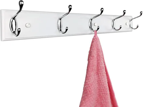 Miniatura 19 de Perchero de pared con 5 ganchos plateados de madera, 17.3’’, Ganchos resistentes para colgar ropa, sombrero, mochila, etc., Gran decoración moderna