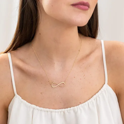 Miniatura 3 de MYKA - Collar con dije de infinito personalizado con nombre para parejas, joyería de amor eterno con 1 o 2 nombres, plata de ley, chapado en oro