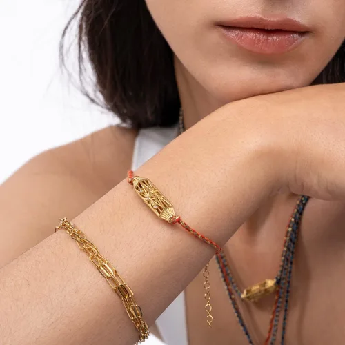 Miniatura 4 de Oak & Luna - Personalized Protection Talisman Bracelet With OrangeBlue Cord - Sterling Silver 0.925, Gold Vermeil - Precious Diamond Option