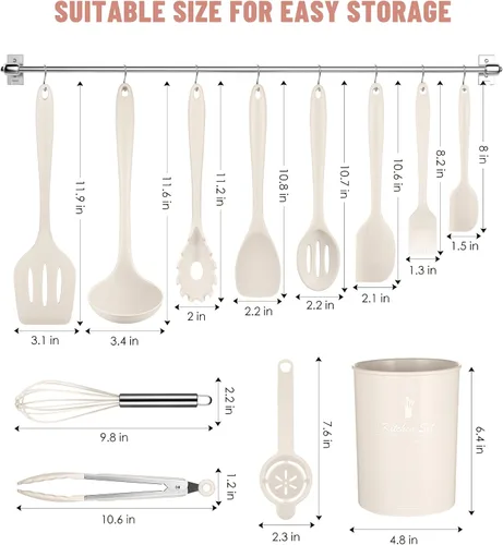 Miniatura 2 de Juego de utensilios de cocina, 12 piezas de utensilios de cocina de silicona (apto para lavavajillas), juego de espátulas resistentes al calor