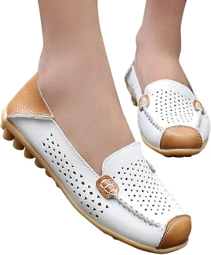 Zapatos deportivos de moda para mujer, mocasines casuales de cuero con estampado floral, puntera redonda, huecos, tacón bajo, mocasines ligeros,