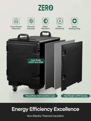 Miniatura 5 de Calentador de alimentos para catering con ruedas, 82 cuartos de galón aislado para alimentos, caja calentadora de alimentos LLDPE para 5 sartenes