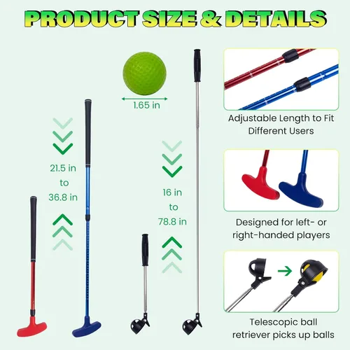 Miniatura 4 de Mini juego de práctica de golf de putting – Putters ajustables, 6 agujeros marcados, 12 pelotas de práctica, recuperador de bolas extensibles