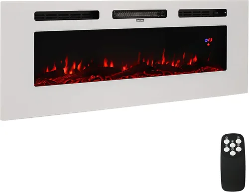 Sunnydaze - Chimenea eléctrica blanca para interiores, calentador eléctrico de pared con 3 colores de llama, 50 pulgadas Blanco