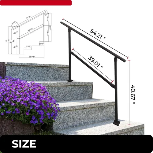 Miniatura 3 de Barandillas de 3 a 4 escalones para escalones al aire libre, kit de barandillas de hierro forjado ajustables de 60°, barandilla exterior