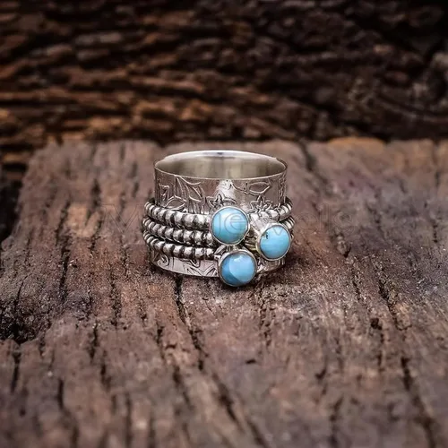 Miniatura 2 de Natural Larimar Spinner Ring – 925 Sterling Silver Handmade Gemstone Ring, Unique Statement Jewelry, Fidget Anxiety Ring, Protection & Worry Ring