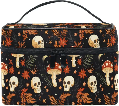 Miniatura 31 de Bolsa de Maquillaje, Estuche de Maquillaje Organizador de Viaje con Diseño de Calavera y Flores, Estuche de Cosméticos, Bolsas de Aseo para Niñas
