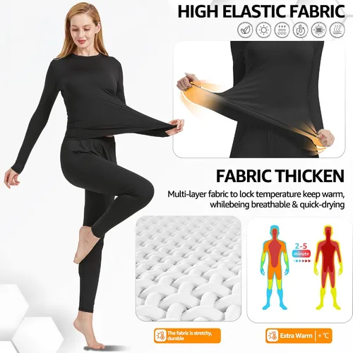 Miniatura 3 de UNIQUEBELLA Conjunto de ropa interior térmica para mujer, conjunto de capa base larga para mujer, conjunto de ropa interior atlética