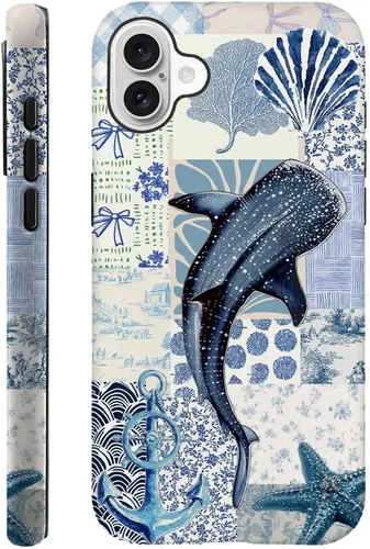 Miniatura 8 de DAIZAG Funda compatible con iPhone 13, funda duradera de protección contra golpes para niñas y mujeres, tema de retazos azul océano Tema