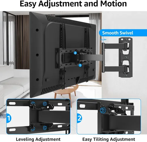 Miniatura 8 de MOUNTUP Soporte de pared para TV de movimiento completo para televisores de 26 a 55 pulgadas, soporte de pared de esquina con brazo articulado único