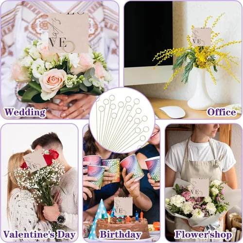 Miniatura 4 de Mabor 20 portatarjetas de metal con diseño floral, clips para números de mesa, soporte para tarjetas de metal dorado, para arreglos florales, bodas