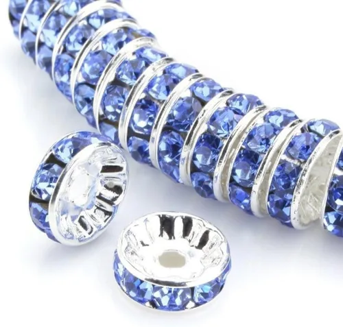 Miniatura 11 de 100 cuentas sueltas de diamantes de imitación de cristal de grado A de 0.472 pulgadas (cristal transparente), espaciador chapado en plata de ley