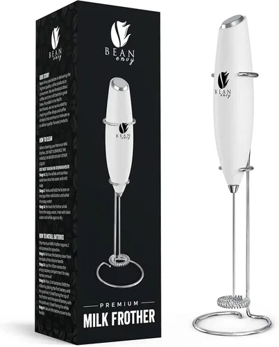 Miniatura 16 de Bean Envy Espumador de leche para café, de mano, mini mezclador eléctrico de bebidas, espumador y espumador con soporte para café, lattes, Rojo