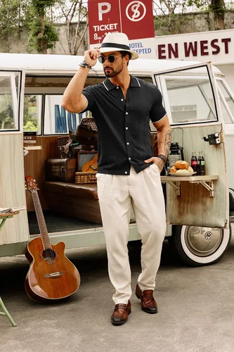 Miniatura 3 de GRACE KARIN Polo de punto transpirable para hombre, camisas con botones de bolos ahuecados