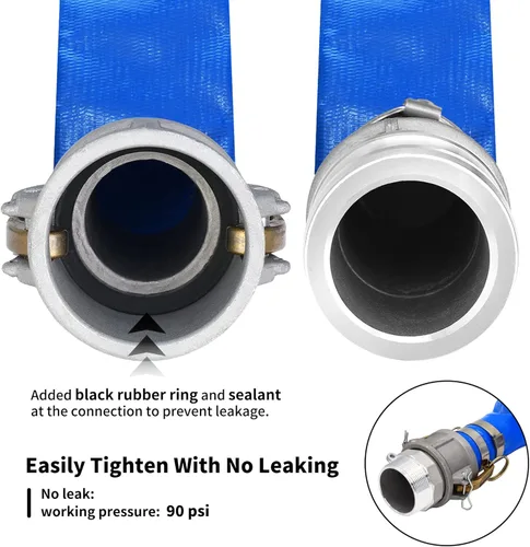 Miniatura 4 de Manguera de descarga plana de PVC de 1-1/2 pulgadas x 50 pies con accesorios de aluminio Camlock C y E, accesorio de bloqueo de leva tipo F