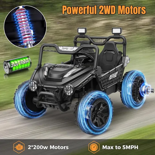 Miniatura 2 de Hikole Juguetes de paseo de 2 plazas de 24 V para niños grandes, camión eléctrico UTV con control remoto, asiento XXXL de 22 pulgadas, ruedas