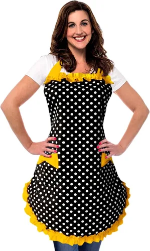 Miniatura 15 de Violet Mist Lindos delantales negros para mujeres con bolsillos, delantales vintage retro elegantes para niñas con lazo, vestido sexy de los años
