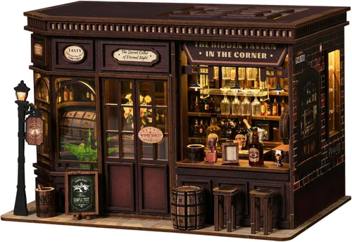 Miniatura 10 de Kit de rincón de libros, kit de casa en miniatura para adultos y adolescentes, rompecabezas 3D, decoración de estantería de casa de muñecas