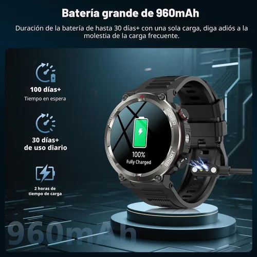 Miniatura 3 de IOWODO Reloj inteligente militar para hombre, batería de 100 días de duración, rastreador de actividad física con linterna LED / brújula, monitor