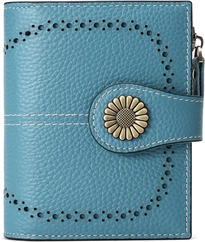 Miniatura 165 de SENDEFN - Billetera pequeña de piel auténtica para mujer, diseño plegable con ventana para tarjeta de identificación