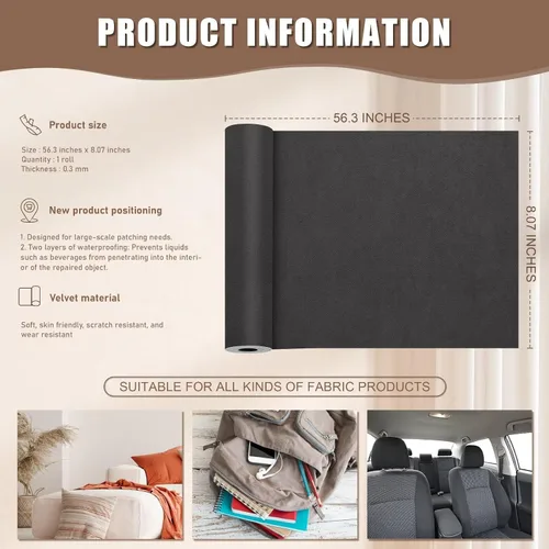 Miniatura 3 de Azobur Parches para sofá, cinta de tela duradera extra grande, ideal para reparación de tapicería automotriz, impermeable, autoadhesivo, arreglar