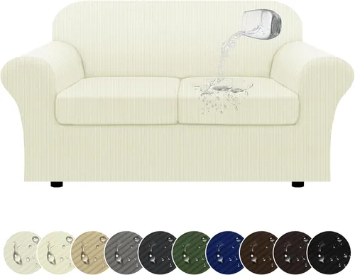 Miniatura 71 de Funda impermeable para silla con brazos, juego de 2 piezas, funda a rayas para 1 sofá separado con cojín en T, fundas de sillón de tela