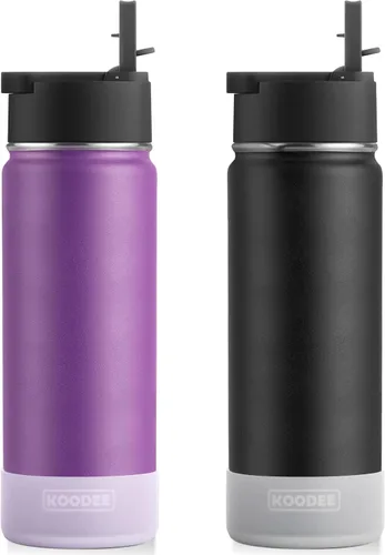 Miniatura 20 de Koodee Paquete de 2 botellas de agua, de 12 onzas, acero inoxidable, con aislamiento al vacío, con tapa de boquilla a prueba de fugas, color verde