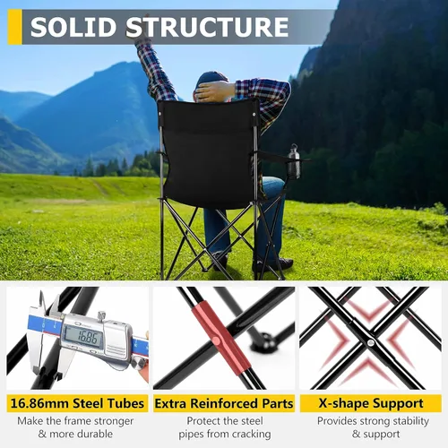 Miniatura 3 de Joyfair Silla de camping portátil, sillas plegables para césped al aire libre para adultos, sillas plegables grandes resistentes para playa, pesca