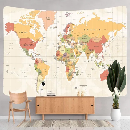 Miniatura 8 de ICTEISOM Tapiz de mapa del mundo para niños estudiantes, mapa del mundo con países y ciudades principales, tapiz de arte de pared póster tapices