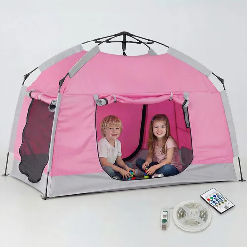 Miniatura 13 de Casa de juegos para niños fácil de instalar con bonita tira de luces LED y 3 aberturas grandes, carpa de juego portátil para niños y habitación