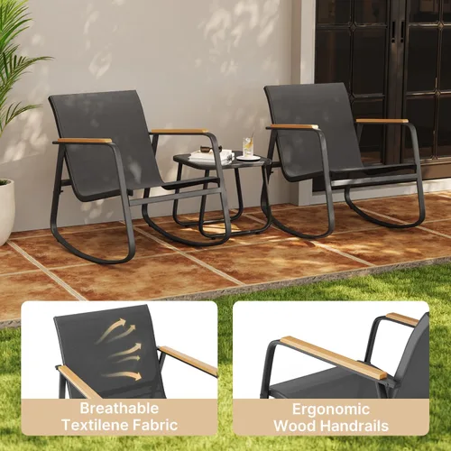 Miniatura 4 de Aiho Juego de Bistró Mecedor de 3 Piezas, Juego de Muebles de Patio de Tela Textilene, Sillas Mecedoras de Porche Delantero con Mesa de Café