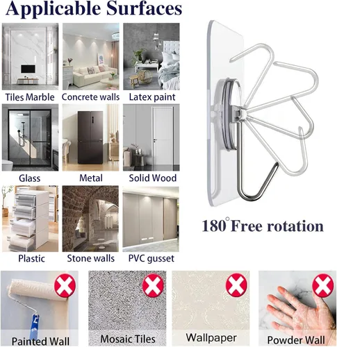 Miniatura 6 de Paquete de 150 ganchos adhesivos de pared de 24 libras (máx.), ganchos autoadhesivos resistentes, transparentes, reutilizables, ganchos de pared