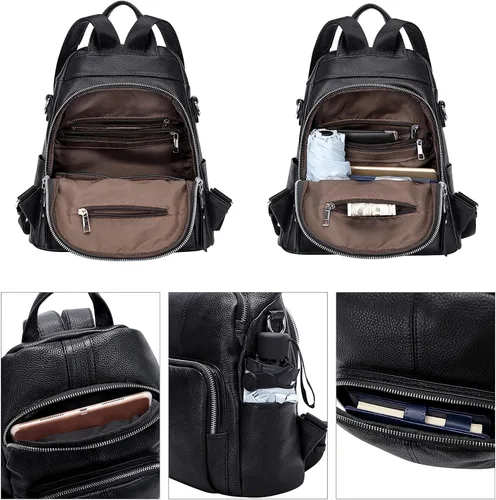 Miniatura 6 de ALTOSY Mochila de cuero suave para mujer, mochila versátil, Negro