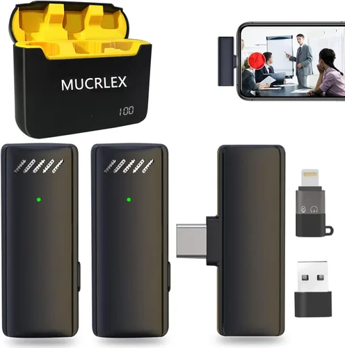 Miniatura 8 de Micrófonos inalámbricos, mini micrófonos con 2 adaptadores convertibles para iPhone iPad Android PC en video Vlog grabación entrevista (negro)