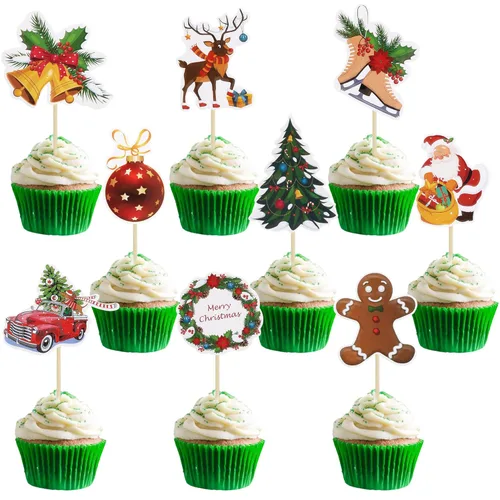 Miniatura 27 de Gyufise 24 piezas Adornos para cupcakes de jengibre de Navidad con purpurina, adornos para cupcakes de jengibre para revelar el género, púas