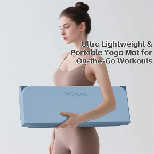 Miniatura 4 de Estera de Yoga de 7 Pliegues 177.8x61 cm - 1.27 cm de Grosor Estera de Ejercicio Plegable, Compacta Antideslizante de TPE para Viaje, Azul-gris+azul