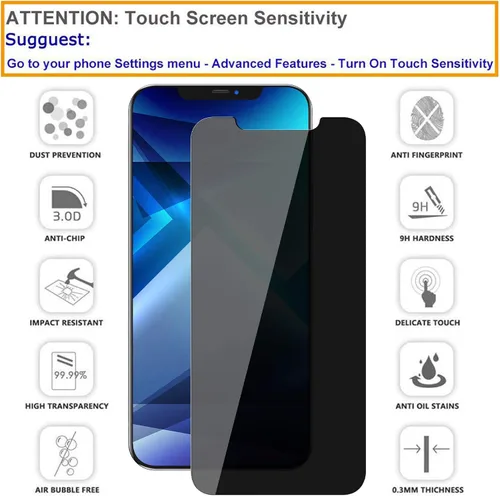 Miniatura 3 de LYWHL Paquete de 3 protectores de pantalla de privacidad para iPhone 12 Pro Max, protector de pantalla privada antiespía de vidrio templado para 12