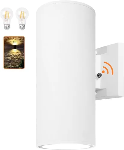 Aplique de pared para exteriores, iluminación exterior con sensor de atardecer a amanecer, 2 bombillas incluidas, diseño de cilindro de montaje en