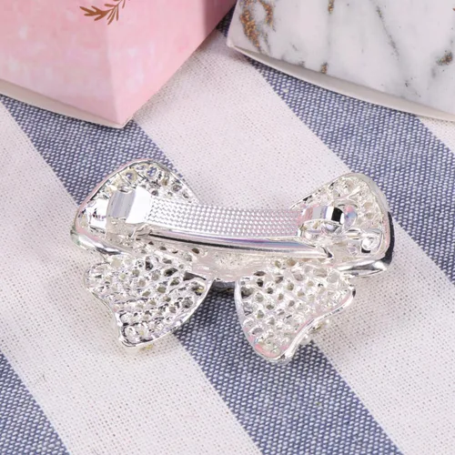 Miniatura 3 de KALLORY Clip de pelo con lazo de perlas con diamantes de imitación, accesorio de pelo de aleación ligera de 2.36 x 1.77 pulgadas para mujeres, ideal