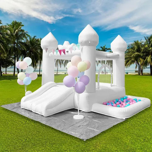 Miniatura 8 de Casa de rebote blanca de 9 pies, casa hinchable para niños pequeños de 3 a 6 años, regalo de fiesta con soplador, castillo hinchable blanco